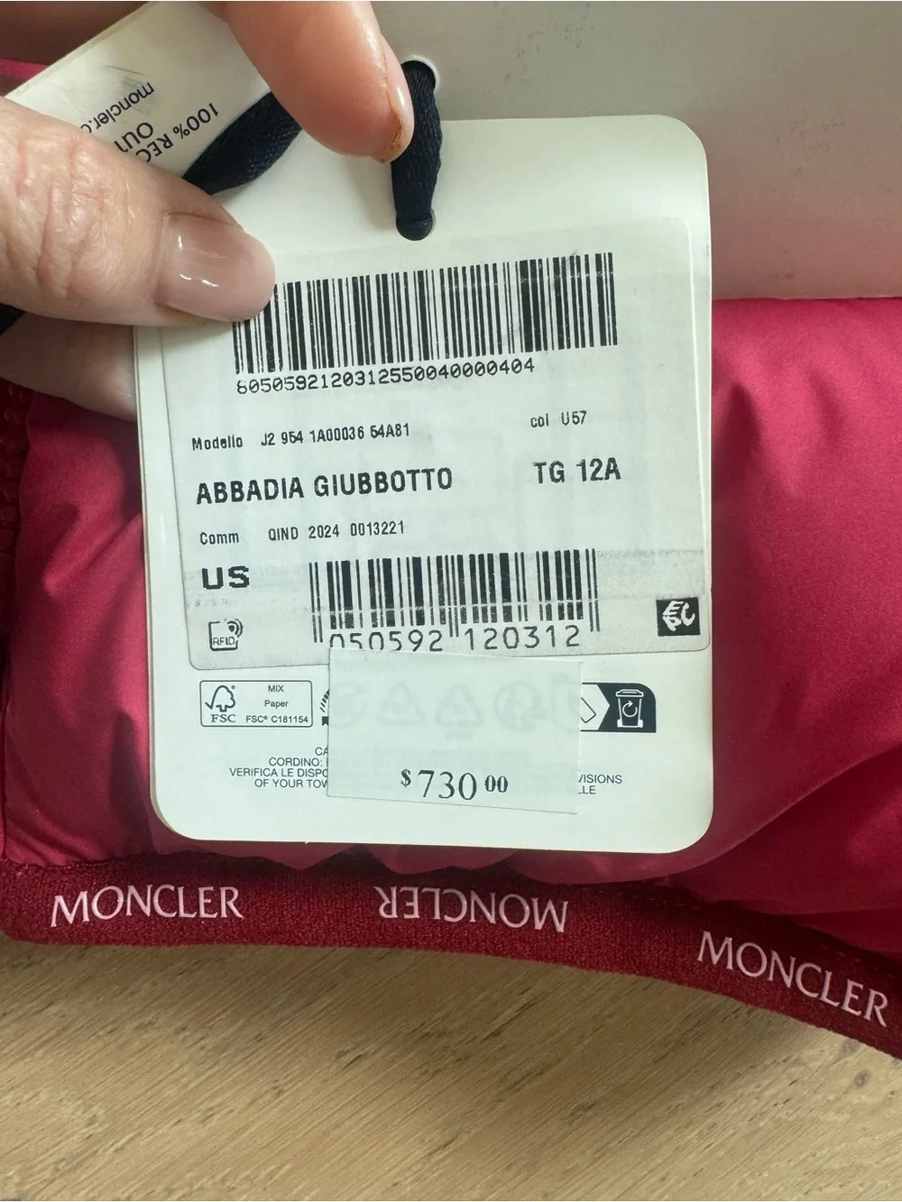 NWT Moncler Girls' Pink Down Puffer Jacket